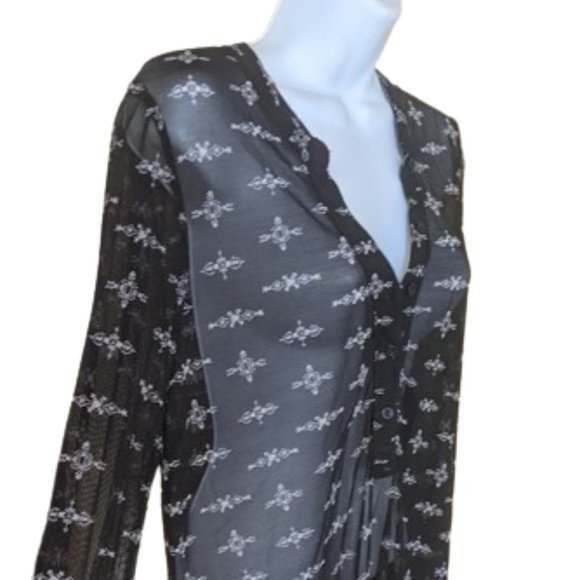 Black Sheer Boho Tunic Blouse Size Large - Picture 2 of 6